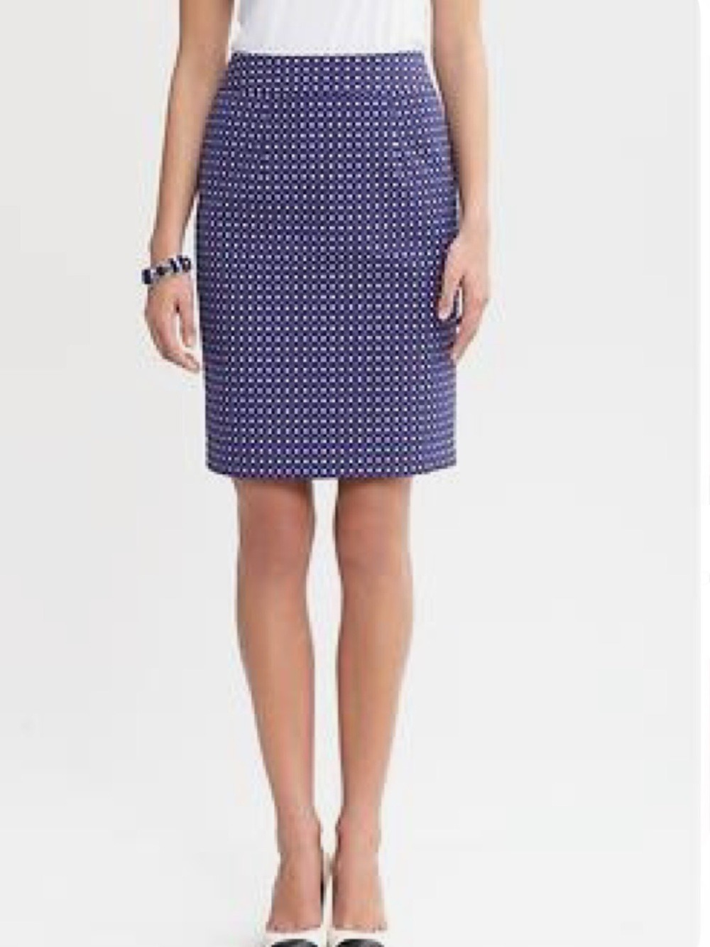 Banana Republic Geometric Print Knee Length Pencil Skirt, Blue & White-size 10